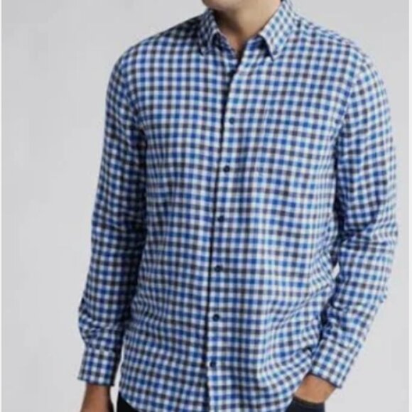 NWT JOHNNIE-O WAKE TUCKED MILLBANK PLAID BUTTON DOWN PLAID SHIRT Black Blue - Picture 10 of 11